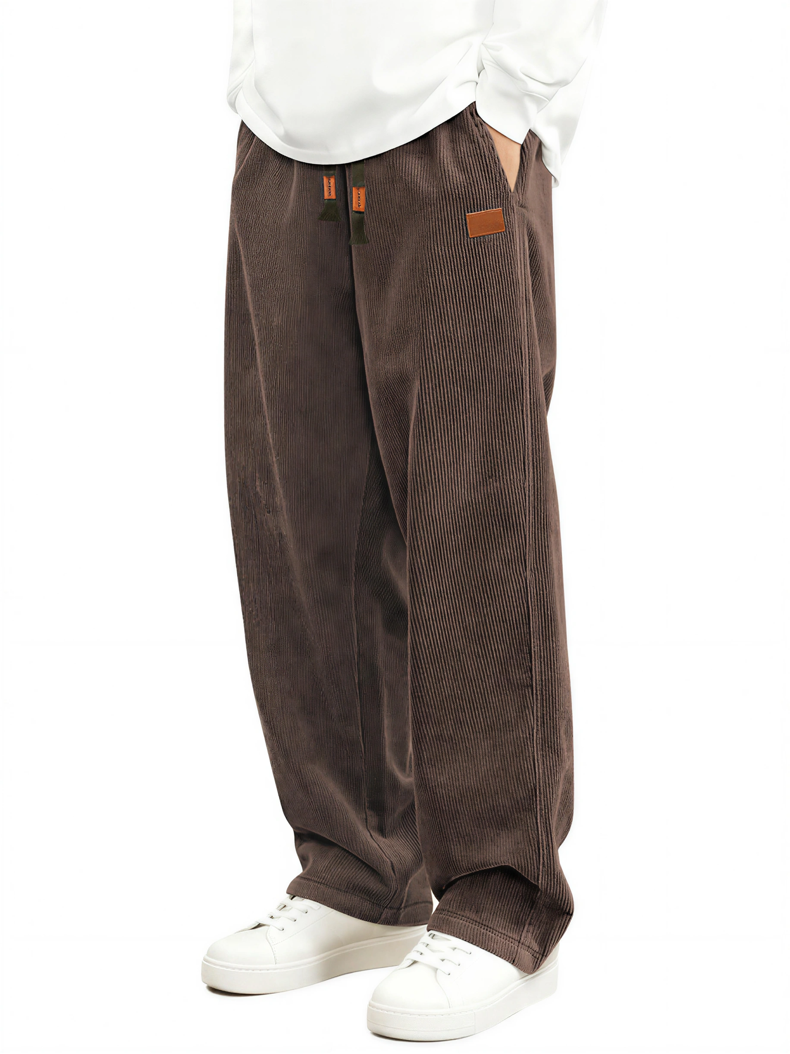 LIVORA Men's Corduroy Wide Leg Pants | Elastic Waist Drawstring