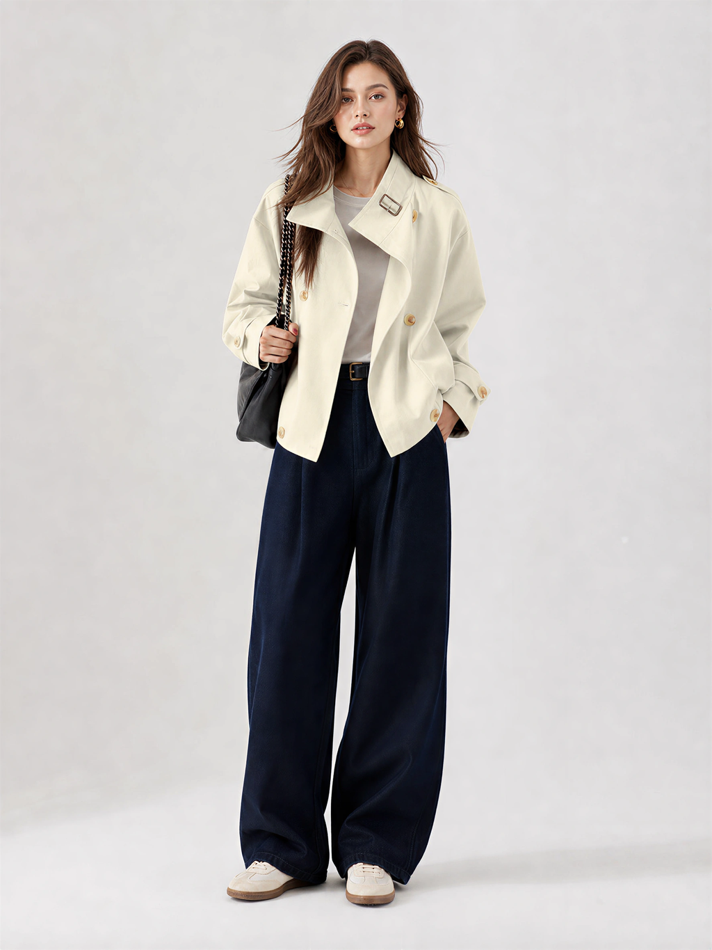 LIVORA Women's Vintage Cropped Jacket | Turtleneck Design with Pockets