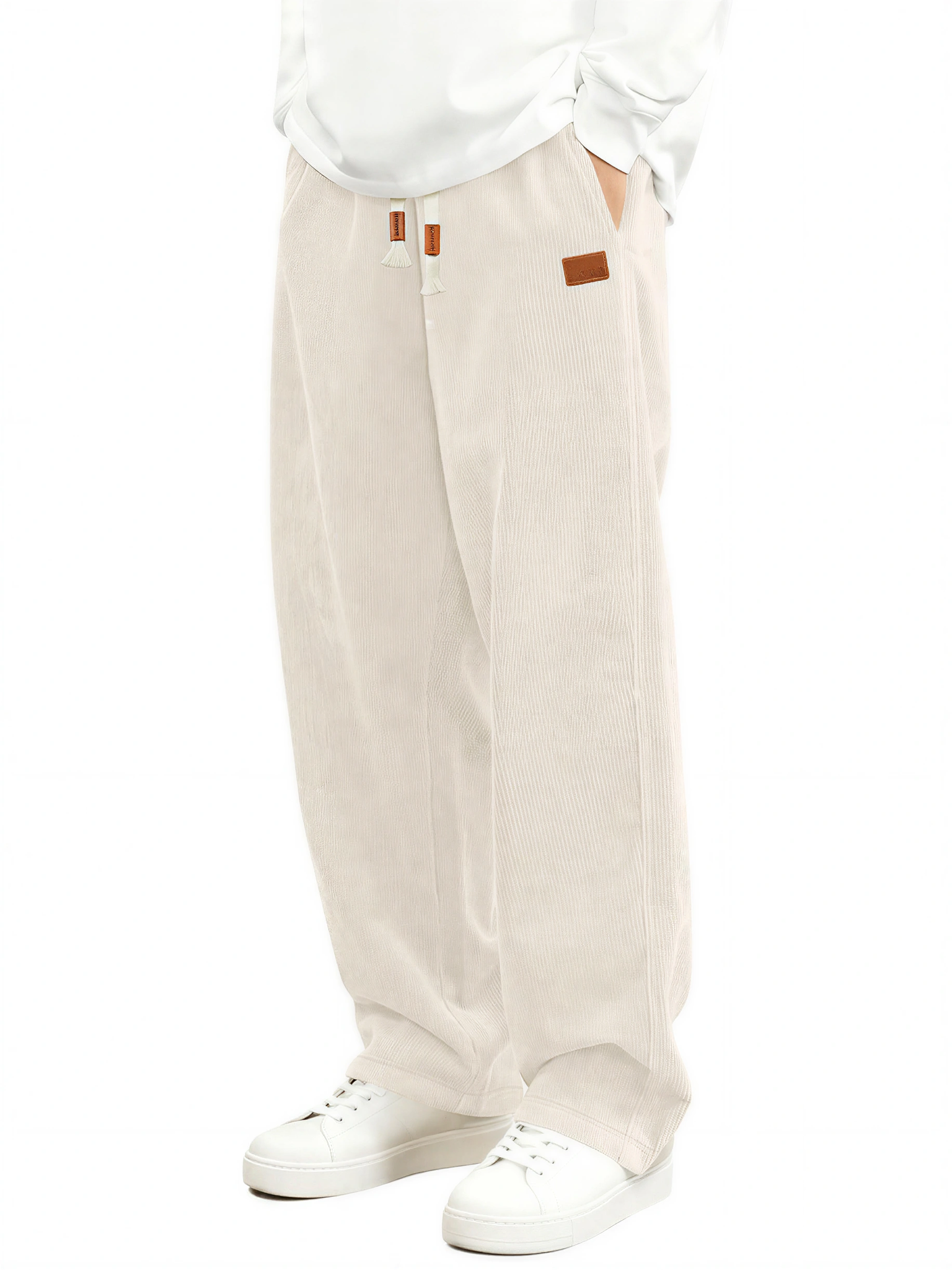 LIVORA Men's Corduroy Wide Leg Pants | Elastic Waist Drawstring