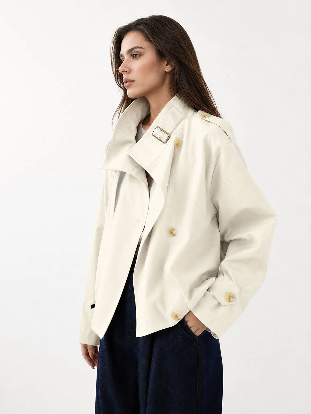 LIVORA Women's Vintage Cropped Jacket | Turtleneck Design with Pockets