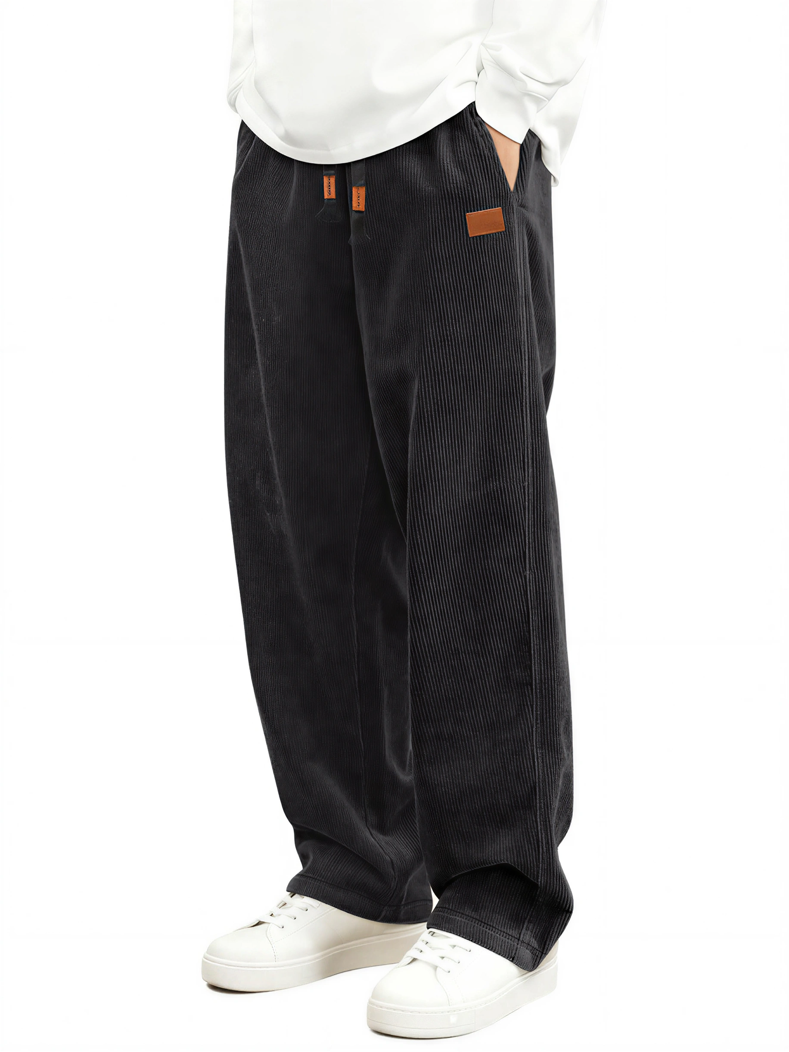 LIVORA Men's Corduroy Wide Leg Pants | Elastic Waist Drawstring