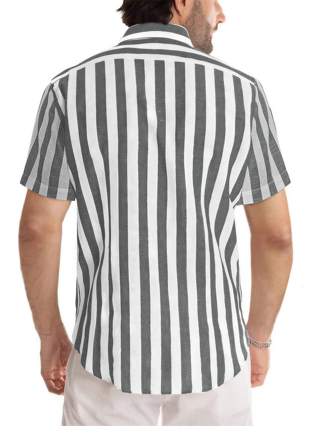 LIVORA Men's Striped Cotton Short Sleeve Shirt | Button-Up Casual Style
