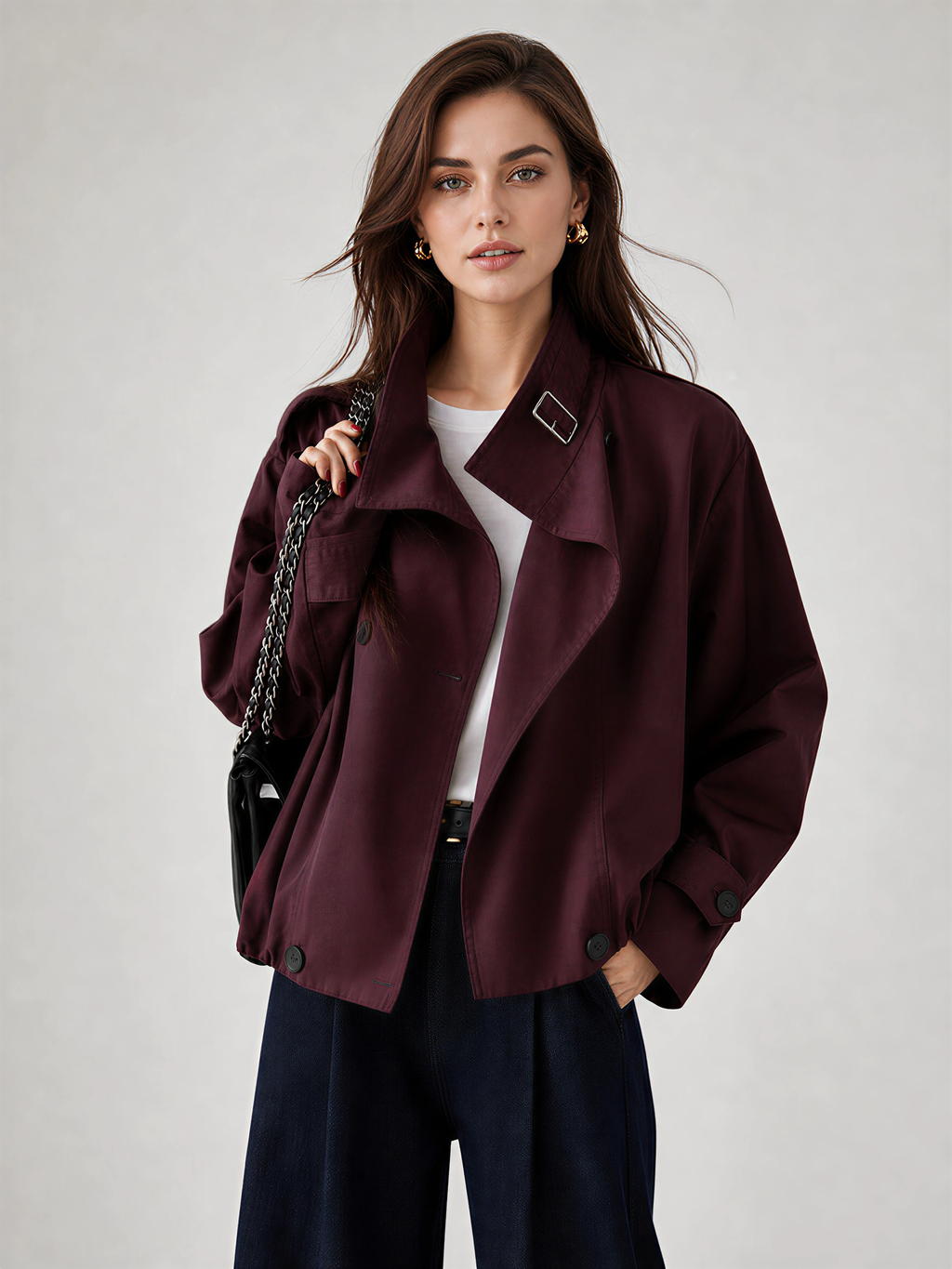 LIVORA Women's Vintage Cropped Jacket | Turtleneck Design with Pockets