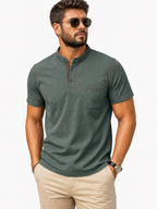 LIVORA Men's Cotton Short Sleeve Henley Shirt | Button Front with Pocket