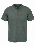 LIVORA Men's Cotton Short Sleeve Henley Shirt | Button Front with Pocket