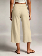 LIVORA Women's Linen Wide Leg Capri Pants | Front Tie Elastic Waist