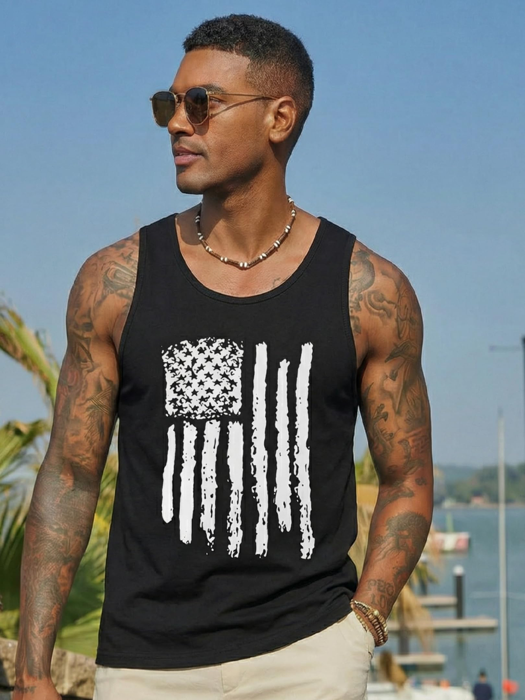 LIVORA Men's Palm Tree Graphic Tank Top | Cotton Sleeveless Summer Shirt