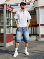 LIVORA Men's Baggy Denim Jorts | 12" Long Y2K Streetwear