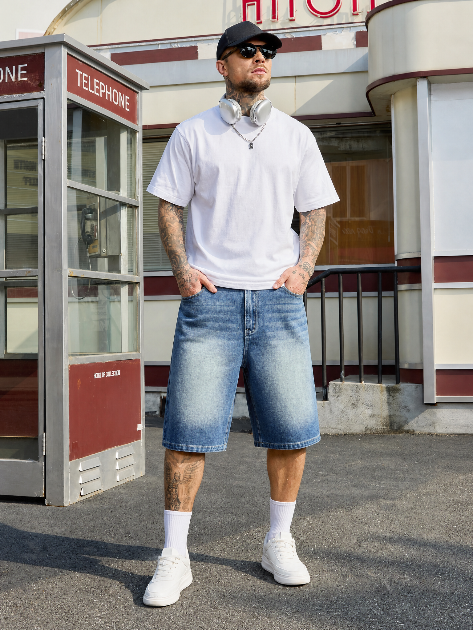 LIVORA Men's Baggy Denim Jorts | 12" Long Y2K Streetwear