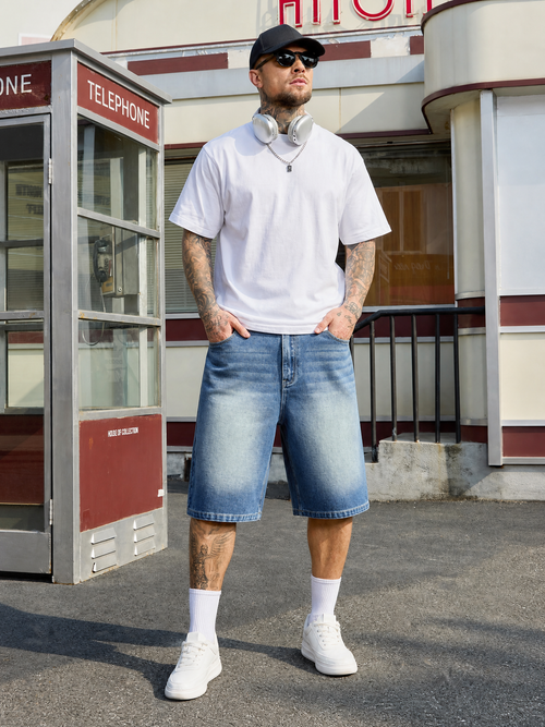LIVORA Men's Baggy Denim Jorts | 12" Long Y2K Streetwear