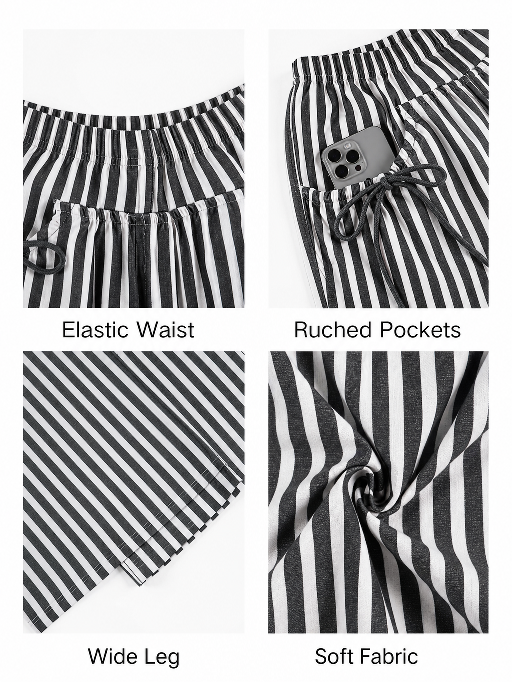 LIVORA Women's Striped Palazzo Pants | Elastic Waist Wide Leg Trousers