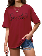 Women Oversized Smile Print Cotton T Shirt