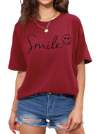 Women Oversized Smile Print Cotton T Shirt