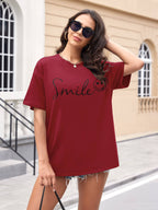 Women Oversized Smile Print Cotton T Shirt