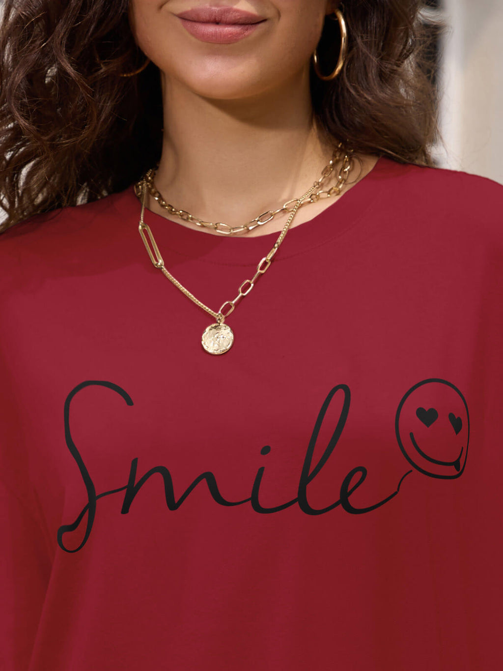Women Oversized Smile Print Cotton T Shirt
