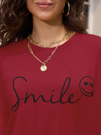 Women Oversized Smile Print Cotton T Shirt