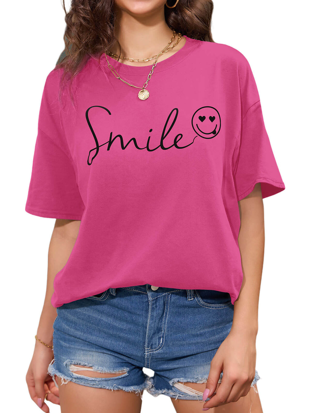 Women Oversized Smile Print Cotton T Shirt