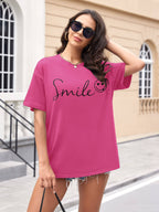 Women Oversized Smile Print Cotton T Shirt