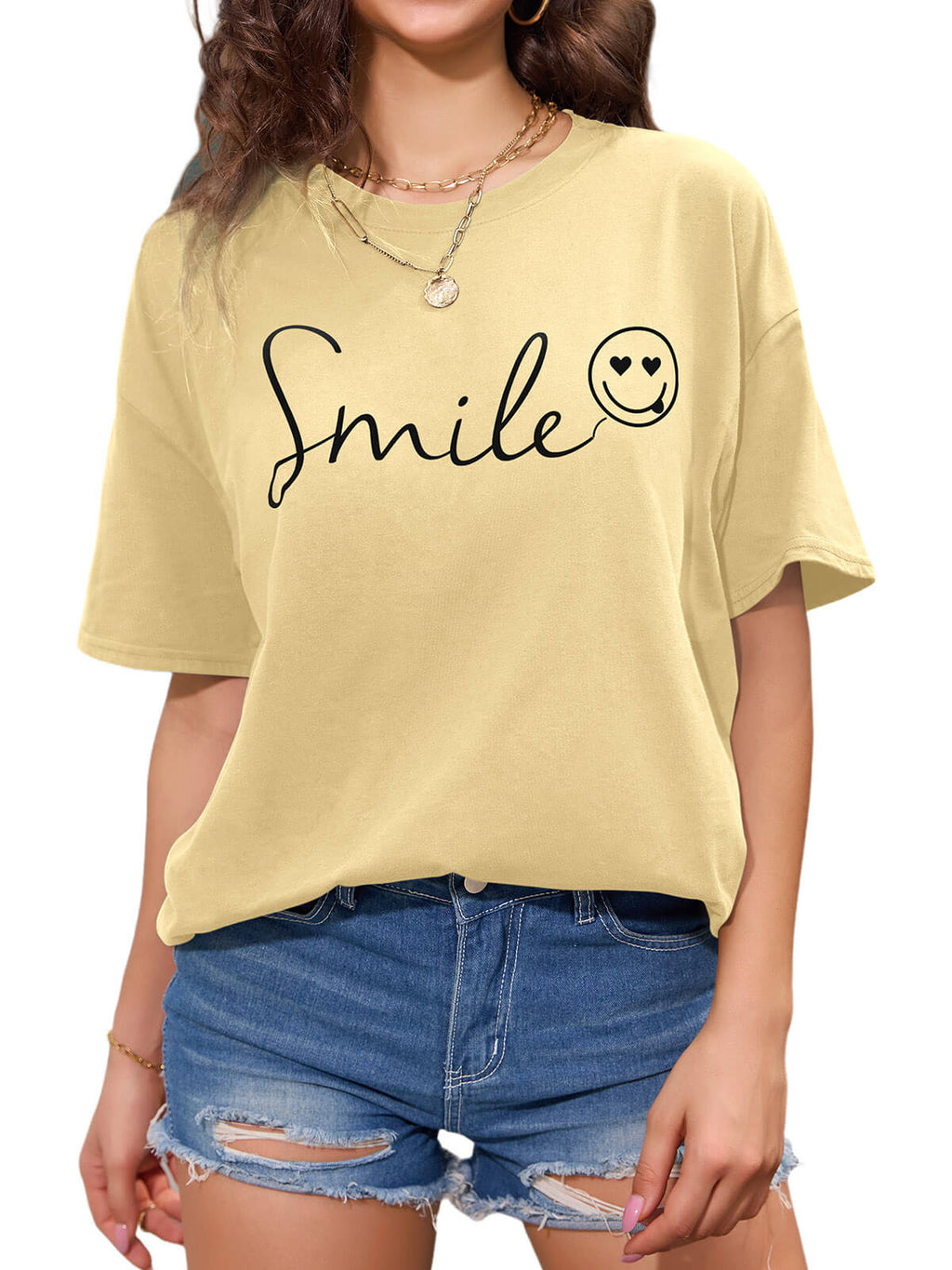 Women Oversized Smile Print Cotton T Shirt