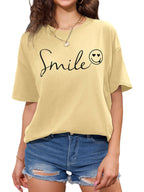 Women Oversized Smile Print Cotton T Shirt