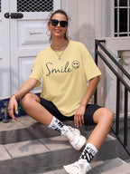 Women Oversized Smile Print Cotton T Shirt