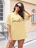 Women Oversized Smile Print Cotton T Shirt