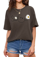 Women Oversized Smile Print Cotton T Shirt