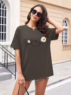 Women Oversized Smile Print Cotton T Shirt