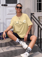 Women Oversized Smile Print Cotton T Shirt