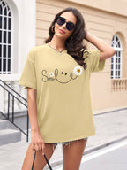 Women Oversized Smile Print Cotton T Shirt
