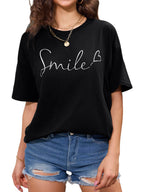 Women Oversized Smile Print Cotton T Shirt