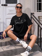 Women Oversized Smile Print Cotton T Shirt