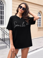 Women Oversized Smile Print Cotton T Shirt