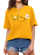 Women Oversized Smile Print Cotton T Shirt