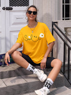 Women Oversized Smile Print Cotton T Shirt