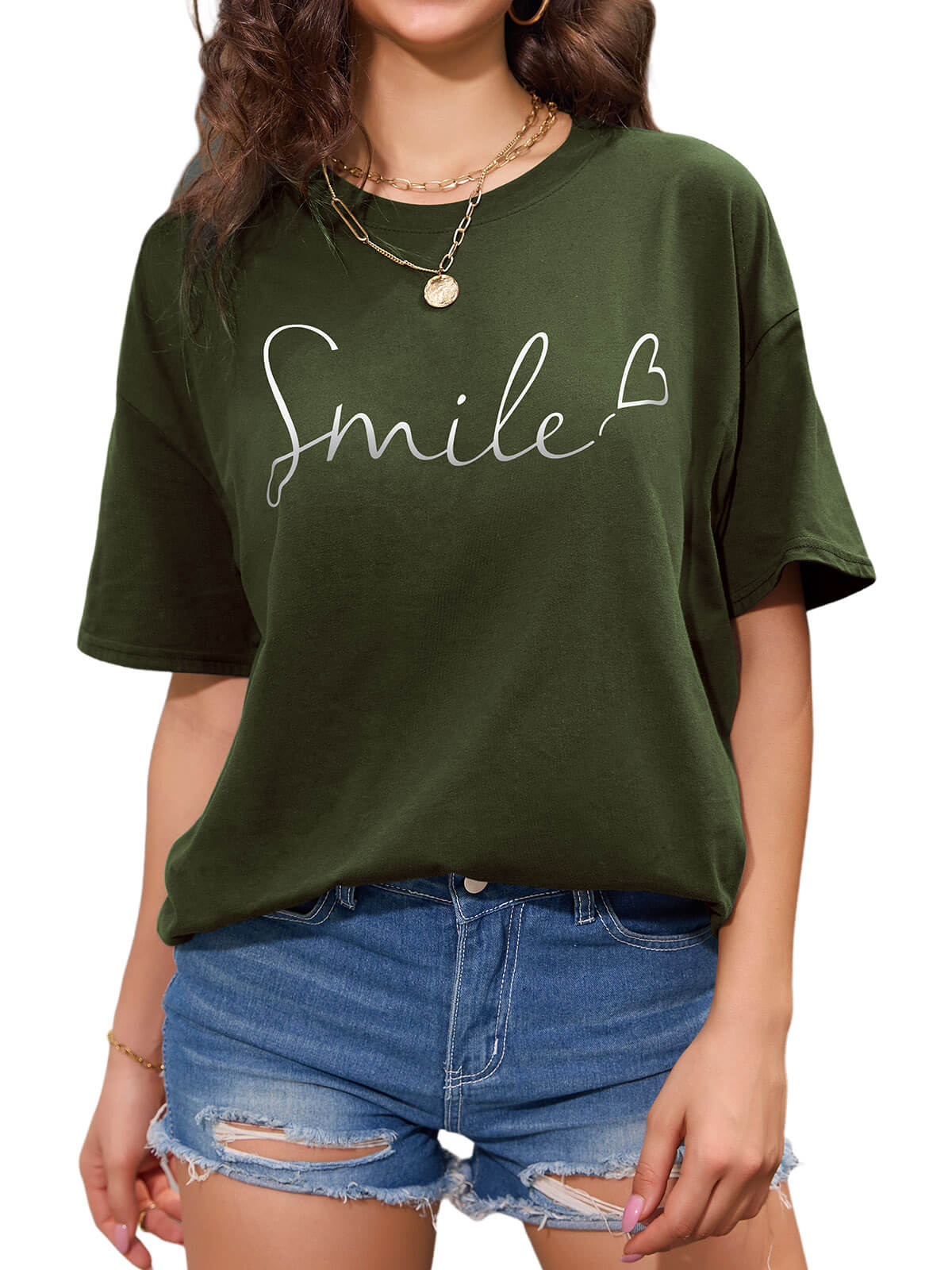 Women Oversized Smile Print Cotton T Shirt