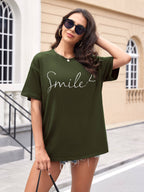 Women Oversized Smile Print Cotton T Shirt
