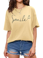 Women Oversized Smile Print Cotton T Shirt
