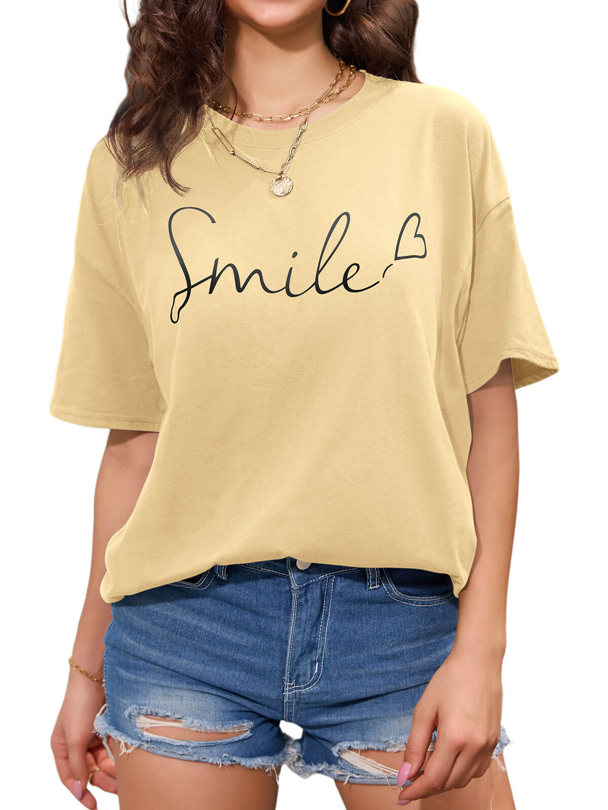 Women Oversized Smile Print Cotton T Shirt