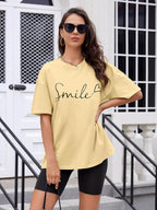 Women Oversized Smile Print Cotton T Shirt