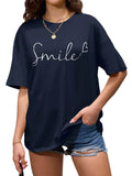 Women Oversized Smile Print Cotton T Shirt