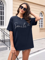 Women Oversized Smile Print Cotton T Shirt