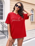 Women Oversized Smile Print Cotton T Shirt
