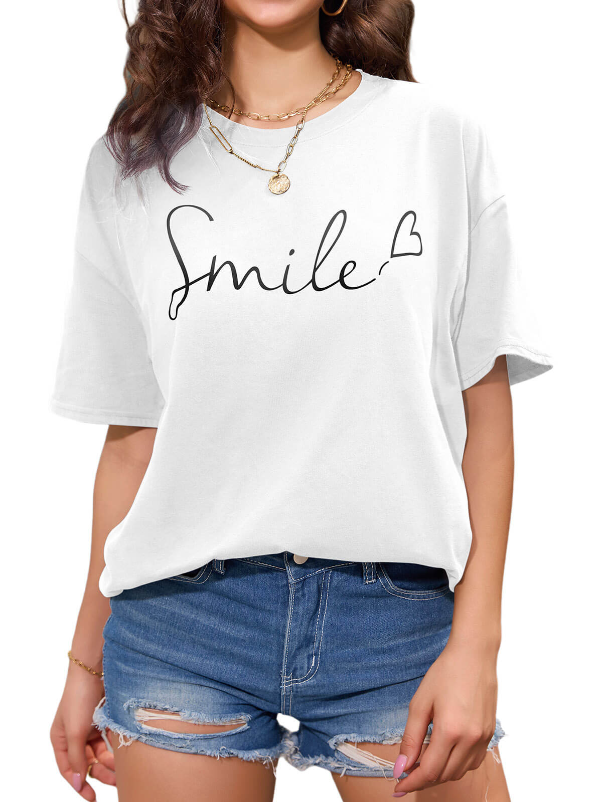 Women Oversized Smile Print Cotton T Shirt