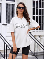 Women Oversized Smile Print Cotton T Shirt