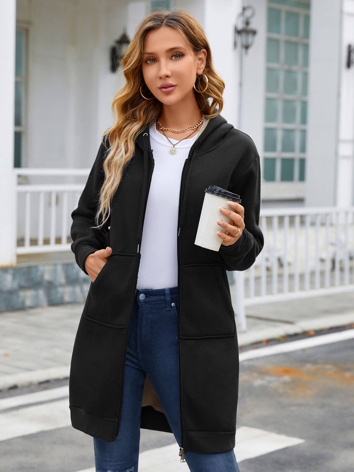 Women Long Fleece Winter Jacket Sherpa Lined Coat