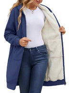 Women Long Fleece Winter Jacket Sherpa Lined Coat