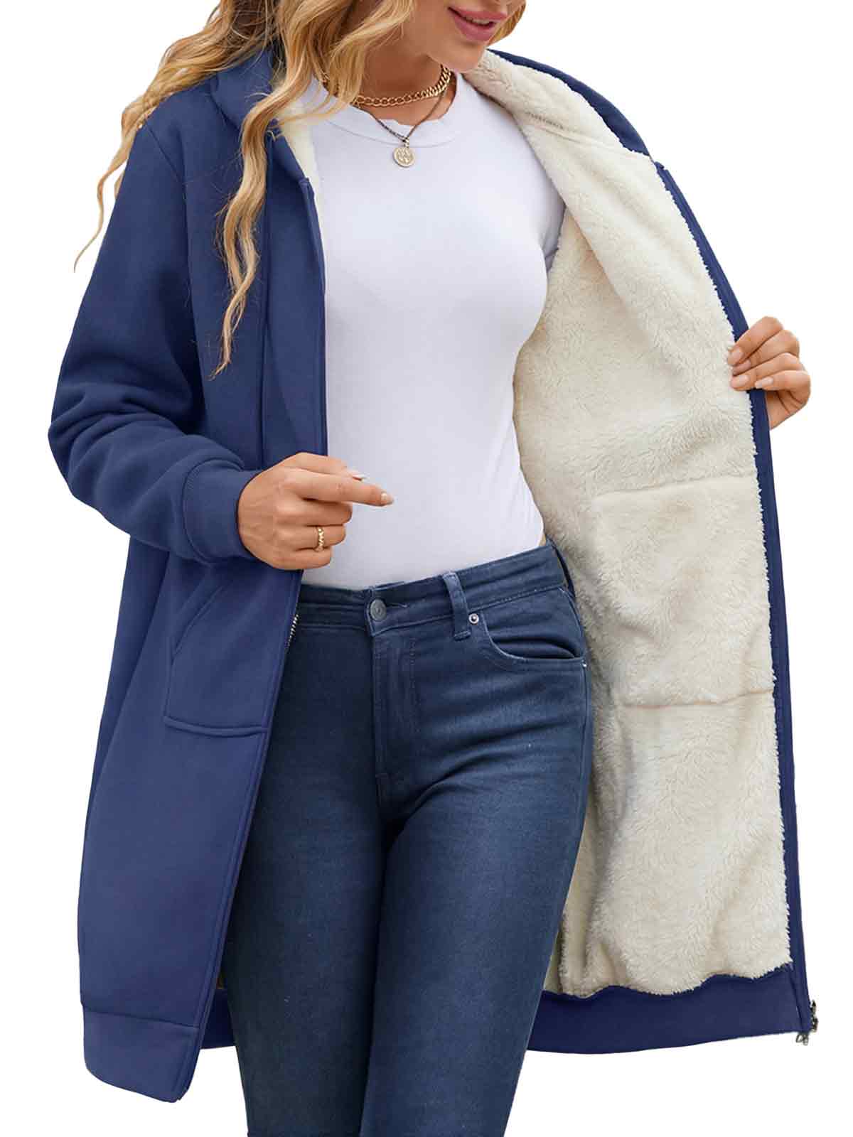 Women Long Fleece Winter Jacket Sherpa Lined Coat