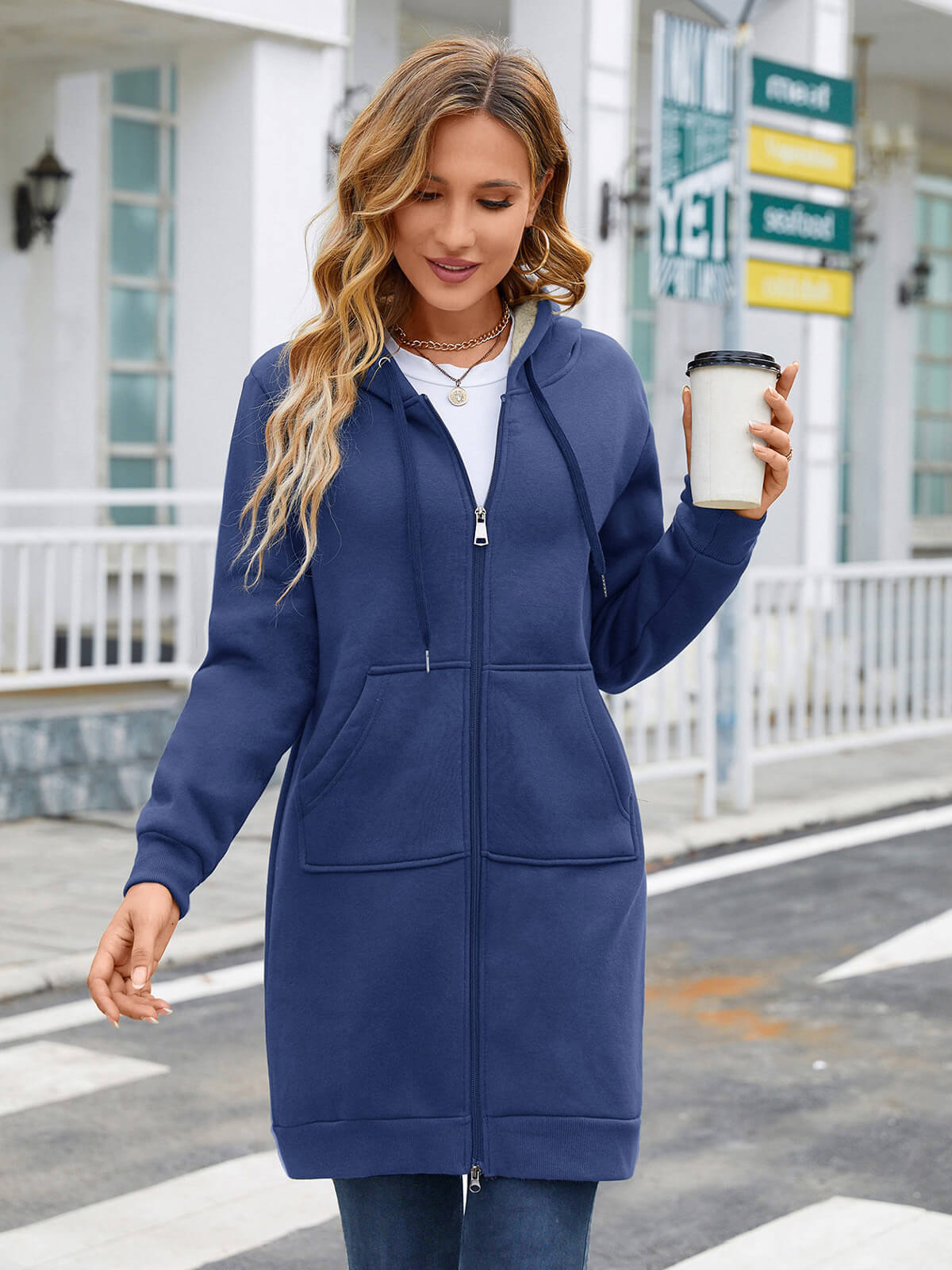 Women Long Fleece Winter Jacket Sherpa Lined Coat
