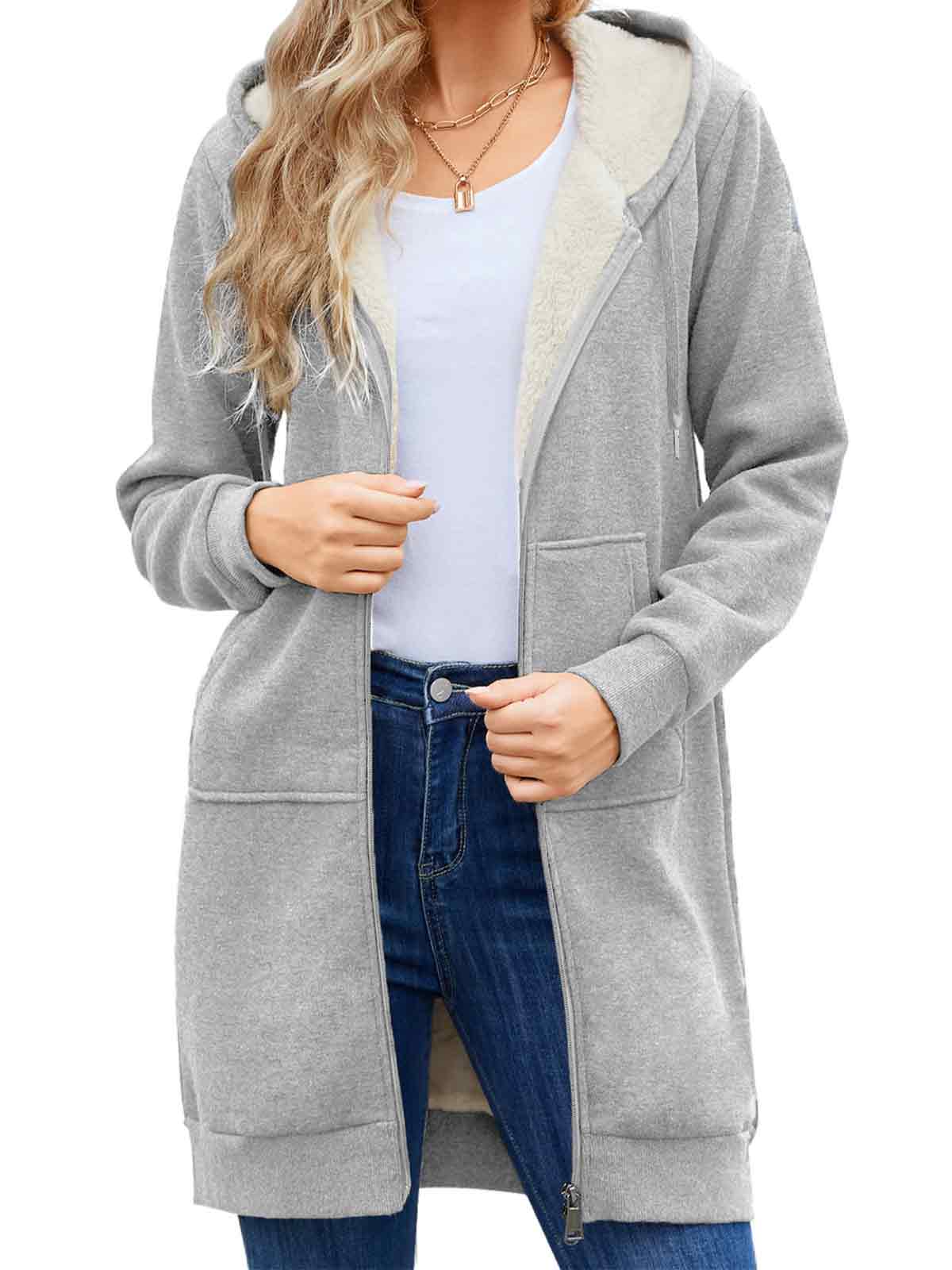 Women Long Fleece Winter Jacket Sherpa Lined Coat